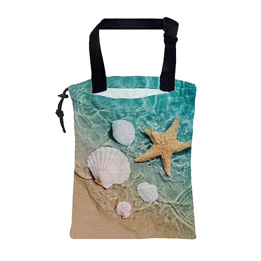 Car Garbage Bag Summer Starfish Seashell on Beach Hanging Canvas Car Trash Bag Waterproof Drawstring Car Back Seat Organizer for Car Back Front Seat Console with Adjustable Buckle