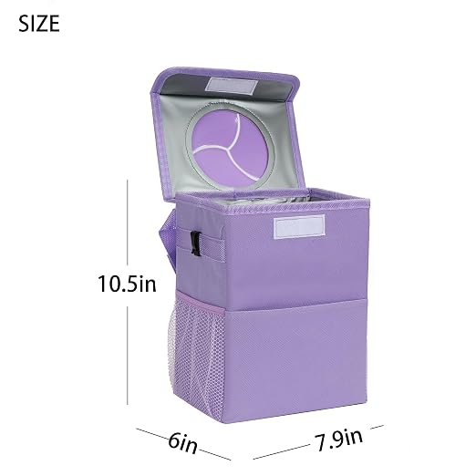 AOKJOY Car Garbage can with lid Leak Proof Vehicle Trash Can 3 Storage Pockets Hanging Waterproof car Trash Bag for SUV Purple