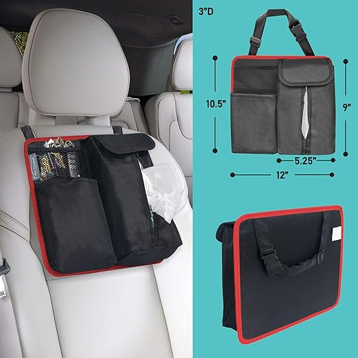 FH Group Hanging Car Organizer with Tissue Holder, RED Car Back Seat Organizer,E-Z Travel Organizer,Toys Car Storage Organizer, Kids Travel Storage for Baby Wipes, Food Holder Organizer