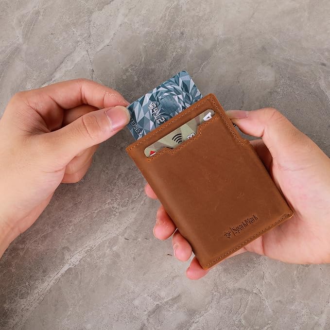 Minimalist Pop Up Wallet for Men | RFID Blocking Credit Card Holder Wallet with Money Clip | Mens Wallet Slim Bifold Front Pocket Metal Case with Gift Box (Genuine Full Grain Soft Leather)