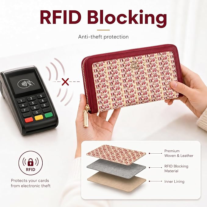 Clutch Wallet For Women, Leather RFID Blocking Wallet Women Large Capacity Credit Card Holder, Womens Billfolds and Wallets Gifts for Women Birthday, Ladies Wallet with Phone Holder, Zip Around