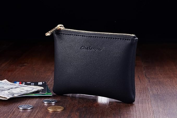 Chelmon Vegan Leather Coin Purse Pouch Change Purse With Zipper For Men Women
