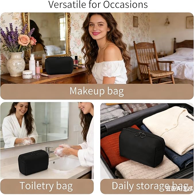 Large Capacity Fabric Cosmetic Bag with Multi-Compartments - Machine Washable Makeup Organizer, Water-Resistant Travel Toiletry Bag for Full-Sized Skincare, Portable Beauty Case for Women