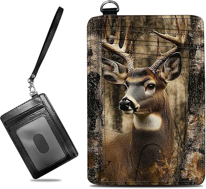 Small Travel Wallets, Camo Deer Tree Slim Minimalist Front Pocket Wallet with Wristlet, RFID Blocking PU Leather Credit Card Holder with ID Window Change Purse for Men Women