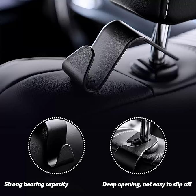 Car Seat Headrest Hook 4 Pack Hanger Storage Organizer Universal for Handbag Purse Coat fit Universal Vehicle Car (Black) S Type