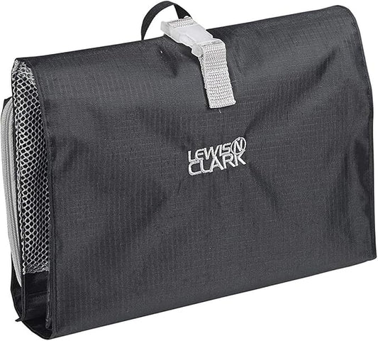 Lewis N. Clark Hanging Toiletry Bag for Travel Accessories, Shampoo, Cosmetics + Personal Items with Waterproof Compartment and Folding Design, Black
