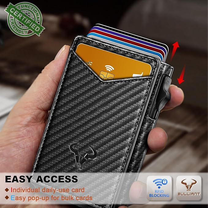 BULLIANT Men Wallet,Magnetic Metal Wallet Money Clip 9Cards Pop-up Access RFID Blocking