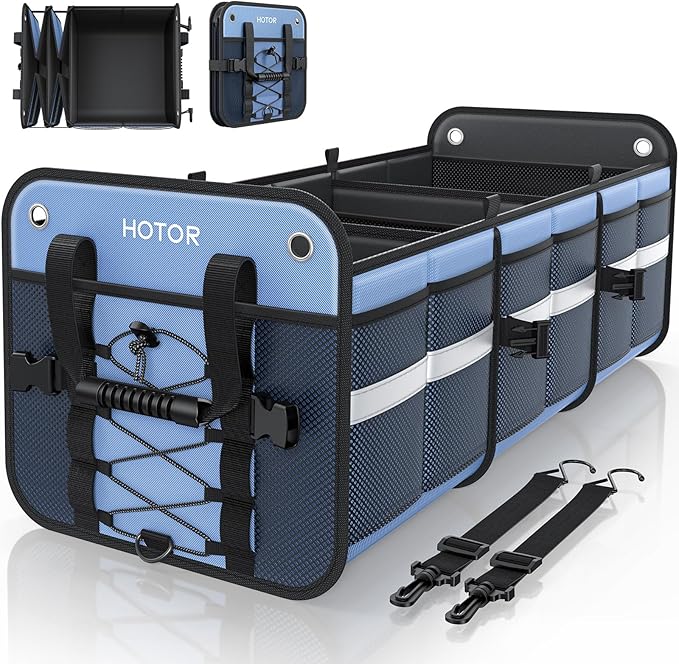 HOTOR Trunk Organizer for SUV – Car Storage Box with Reflective Strips, Collapsible Car Organizer with Large Capacity, Essential Car Accessories for Truck, Van & Sedan, Blue, 22.1" x 13.0" x 12.0"