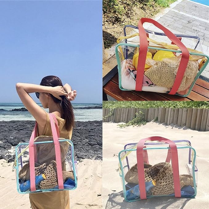 SxoSyo Clear Makeup Bags Large Travel Toiletry Bag for Women Transparent Bag Clear Cosmetic Bags with Handle Bathroom Organizer (Rainbow)