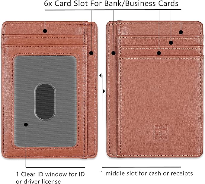 GH GOLD HORSE Slim RFID Blocking Card Holder Minimalist Leather Front Pocket Wallet for Women | Slim