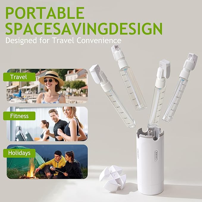 4 in 1 Travel Dispenser Bottle, 4 Pack 30ml Portable Leakproof Rotatable Travel Dispenser Set with Label, Suitable for Storing Shower Gel, Shampoo, Laundry Detergent, for Travel, Camping (White)