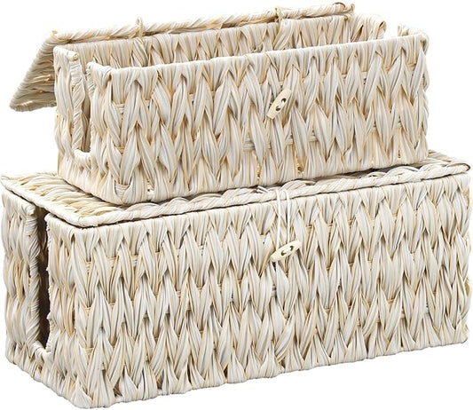 Coeusy Cable Management Box,Boho Decorative Handwoven 2 Open Slots Cord Organizer Hider Box with Lid for TV Wires, Computer, Router, USB Hub and Under Desk Power Strip
