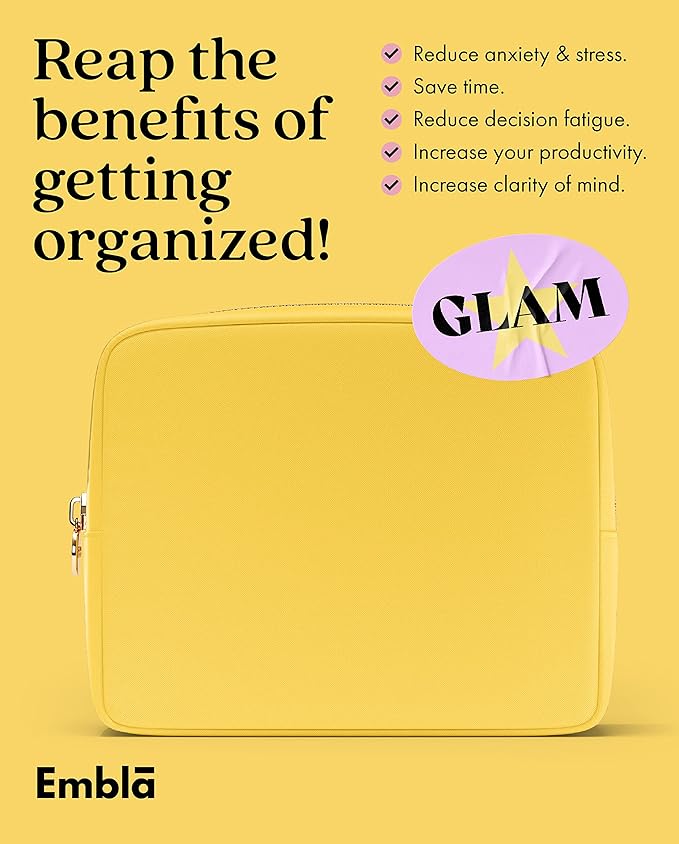 Embla Large Makeup Bag and Waterproof Nylon Travel Toiletry Bag, Large Capacity Cosmetic Zipper Pouch, Yellow
