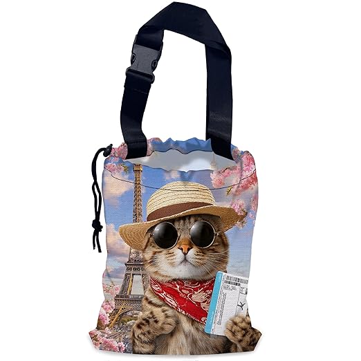 Car Trash Bag Funny Cat and Eiffel Tower Car Garbage Bag Waterproof Car Trash Can for Back Seat with Adjustable Straps and Drawstring, Foldable Car Trash Bin for Car Accessories