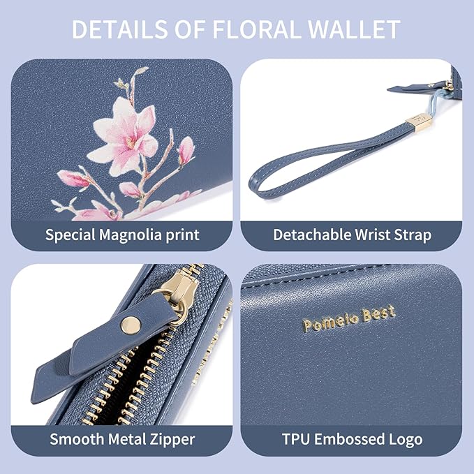 Pomelo Best Womens Wallet RFID Blocking Leather Multi Credit Card Large Capacity Wristlet Zip Around Long Wallets for Lady