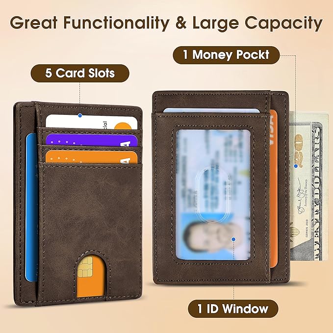 Slim Minimalist Wallet for Men,Front Pocket Wallet RFID Blocking Small Thin Credit Card Holder,ID Card Case Gift for Men Coffee