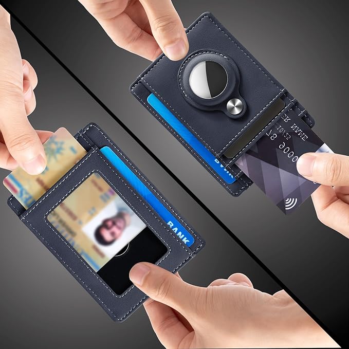Hawanik Slim Minimalist Front Pocket Air Tag Wallet, RFID Blocking Card Holder Wallet with Airtag Holder