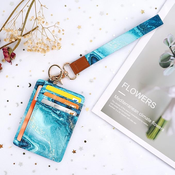 Coco Rossi Slim Front Pocket Wallet RFID ID Card Holder Cute Small Wallet with Wrist Lanyards Key Chain Holder for Women,Flowing Blue