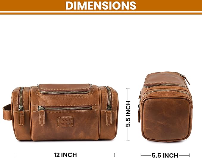 LEATHER VILLAGE Genuine Leather Travel Dopp Kit for Men & Women – Large Capacity Hanging Toiletry Bag with Water-Resistant Lining – Ideal for Travel, Grooming & Gym - Tan