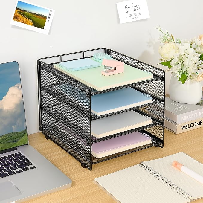 OPNICE 4-Tier Paper Organizer Letter Tray, Desk Organizers and Accessories, Office Desk Accessories, Desktop File Organizer for Office, Home or School, Black