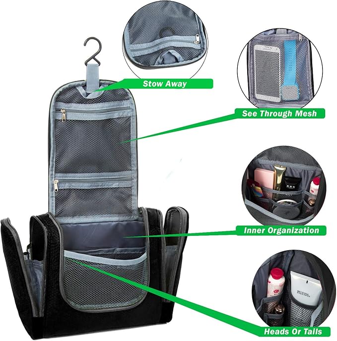 Bago Travel Toiletry Bag for Women and Men X-Large Waterproof Hanging Large Toiletry Bag for Bathroom and Travel Bag for Toiletries Organizer -Travel Makeup Bag (Black)