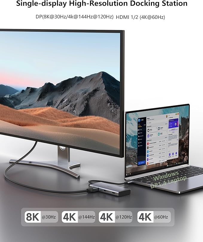USB-C Laptop Docking Station for Triple Monitor | 7-in-1 Dock with DP 4K@160Hz/8K@30Hz + Dual HDMI 4K@60Hz, 10Gbps USB A/C, 100W PD | Laptop Dock for Windows/Mac