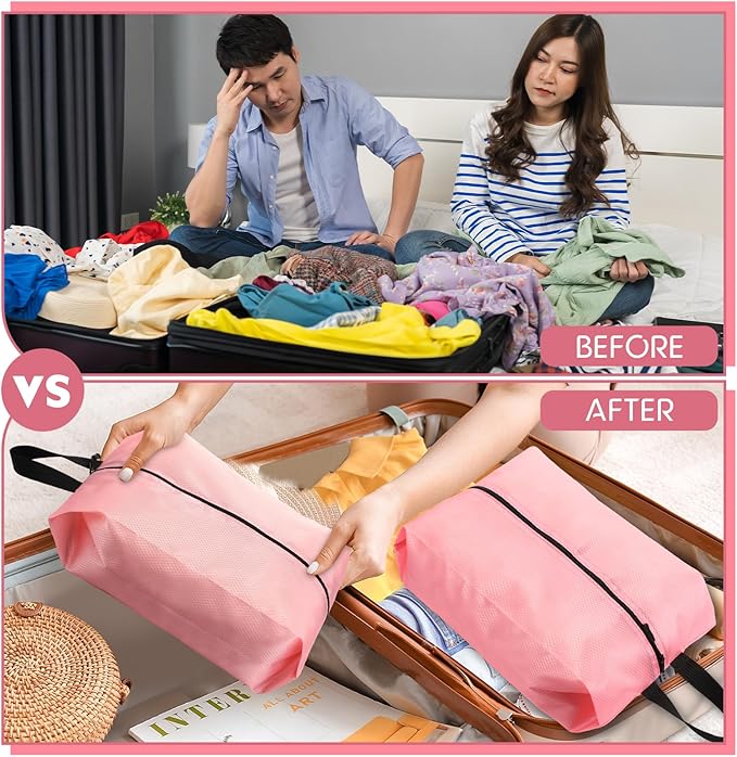 6 Pcs Travel Shoe Bags with Zipper Nylon Portable Waterproof Suitcase Shoe Organizer Packing for Golf(L,Pink)