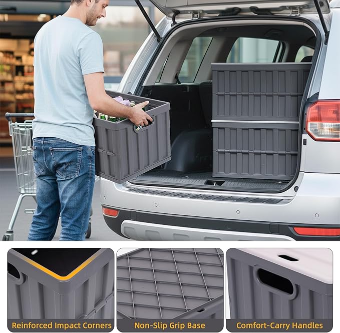Citylife 64L Collapsible Storage Bins with Lids Plastic Storage Containers for Organizing Stackable Storage Box Large Heavy Duty Utility Crates, 2 Packs