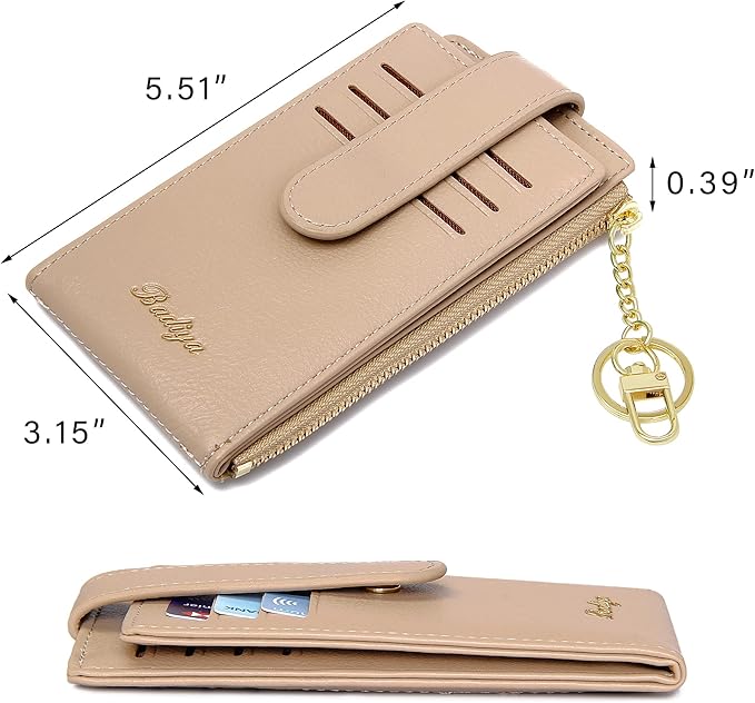 Badiya Slim Women Wallet RFID Blocking Bifold Compact 9 Card Slots Holder Wallets Soft Leather with Zipper Coin Pocket 2 ID Window