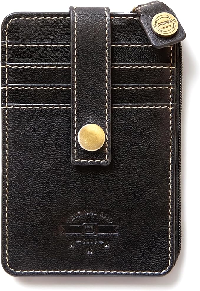 ID Stronghold RFID Blocking Front Pocket Wallet – Slim Minimalist Genuine Leather Wallet with Zipper Coin Pocket (Mega Black)