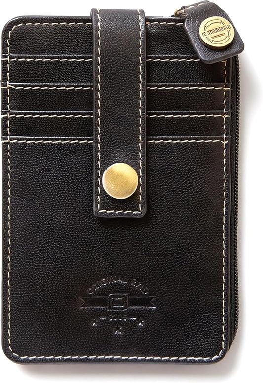 ID Stronghold RFID Blocking Front Pocket Wallet – Slim Minimalist Genuine Leather Wallet with Zipper Coin Pocket (Mega Black)
