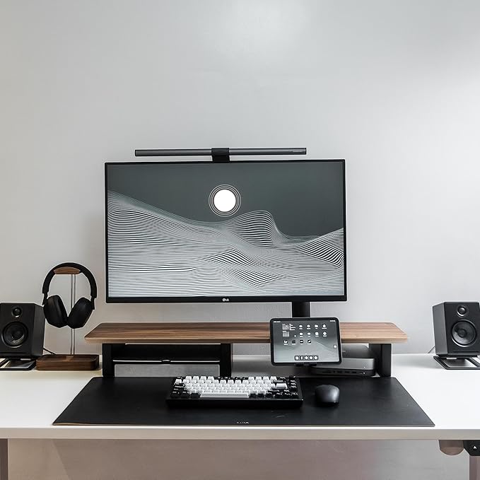 Raico Desk Cockpit Shelf Monitor Stand System Dual Screen Setup Wood Large Desk Accessory Organizer Unit (Walnut, Medium v2 | 36 Inches)