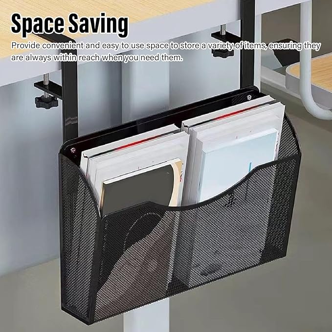 TOPINCN Desk Side Storage, Adjustable Hanging Under Desk Storage Organizer Clamp on Desk Organizer for Office Dormitory and Home (Black)