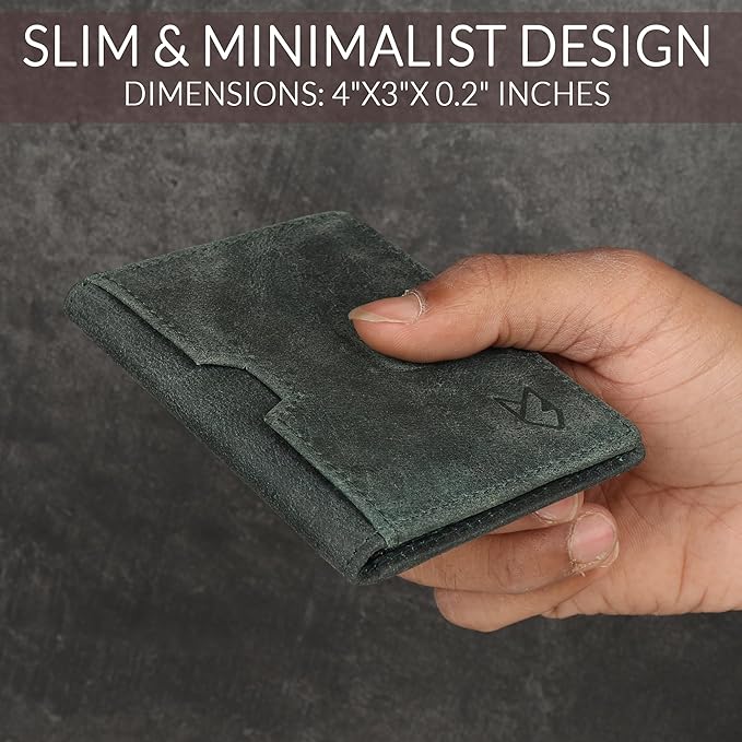 FOXHACKLE Full Grain Leather Credit Card Holder for Men and Women, Slim Bifold RFID Blocking Wallet, Thin Front Pocket Minimalist Wallet, Small Card Case.