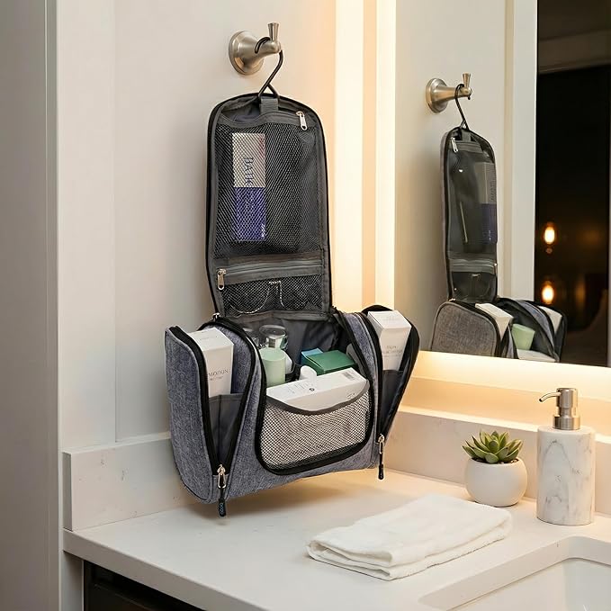 Bago Travel Toiletry Bag for Women and Men - Large Waterproof Hanging Large Toiletry Bag for Bathroom and Travel Bag for Toiletries Organizer - Makeup Bag (SnowGray)