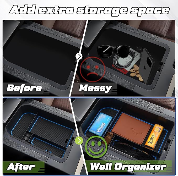 Sunsdrew Center Console Organizer Insert, Compatible with 2024-2026 Toyota Land Cruiser, ABS Armrest Storage Tray, Car Interior Accessories