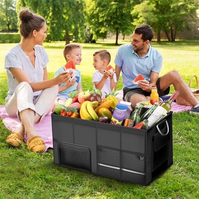 Trunk Organizer for Suv with a Separate Compartment for 1 Pair of Shoes - Reinforced Handles, Waterproof, Collapsible, Multi-Compartment Car Trunk Organizer for Jeeps, Sedans - 72L