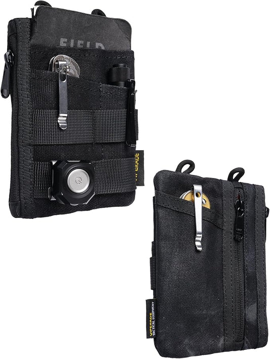VIPERADE VE18N-OW Waxed Canvas Zipper Wallet, Slim Pocket Pouch, 3 Slots and 2 Zipper Pockets - Minimalist EDC Wallet (Black)
