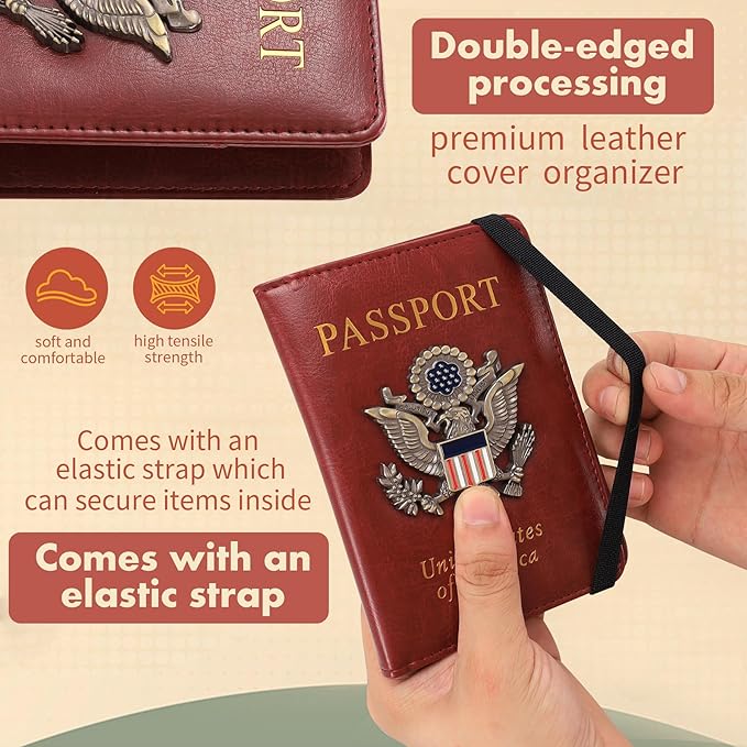 Passport Holder Cover Travel Wallet RFID Blocking Passport Wallets Family Organization Personalized Wallet Case for Men and Women Travel Must Haves(Rose gold)