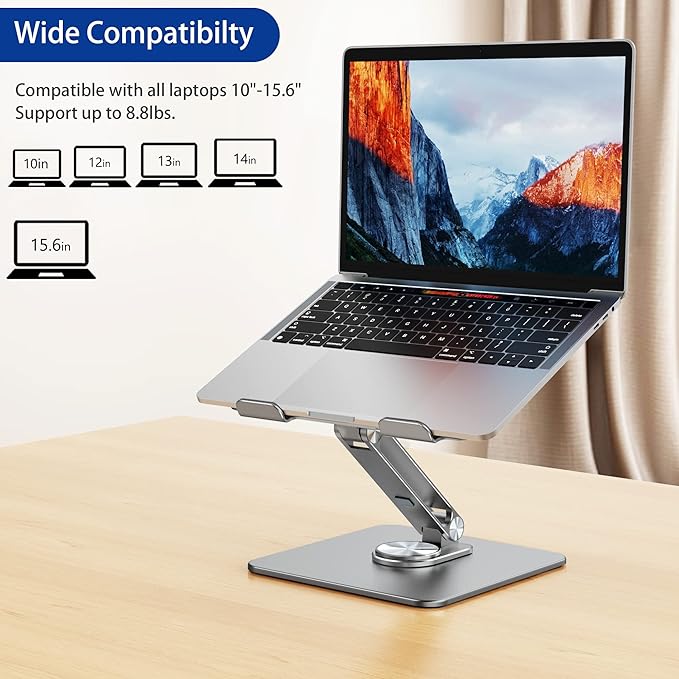 BESIGN LSX7 Laptop Stand with 360 Rotating Base, Ergonomic Adjustable Notebook Riser, Foldable Computer Holder Compatible with 10-15.6" Laptops (Gray)