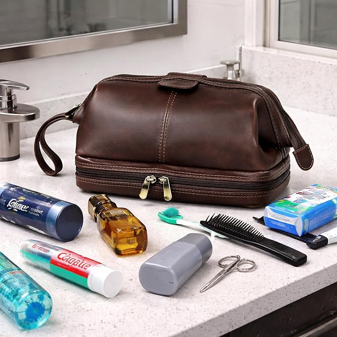 cuero Genuine Buffalo Leather Unisex Toiletry Bag Travel Leather Dopp Kit Made With High Class Buffalo Leather