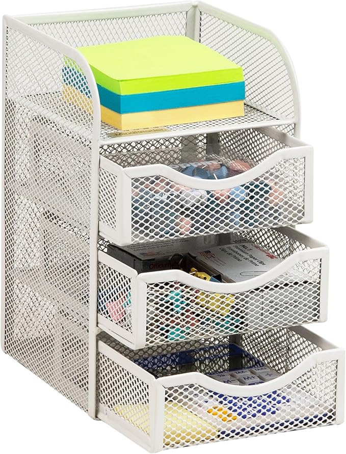 Mind Reader Desktop Accessory Storage, Paper Binder Clip Basket, Workspace, Office, Metal Mesh, 4.75"L x 5"W x 8"H, White