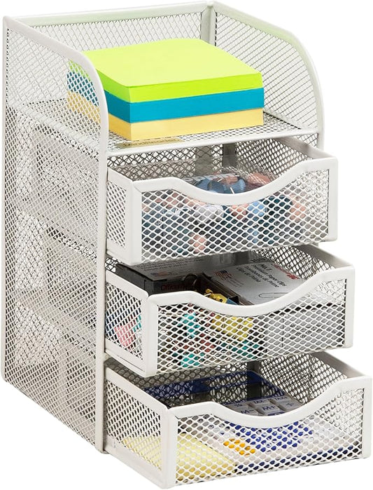 Mind Reader Desktop Accessory Storage, Paper Binder Clip Basket, Workspace, Office, Metal Mesh, 4.75"L x 5"W x 8"H, White