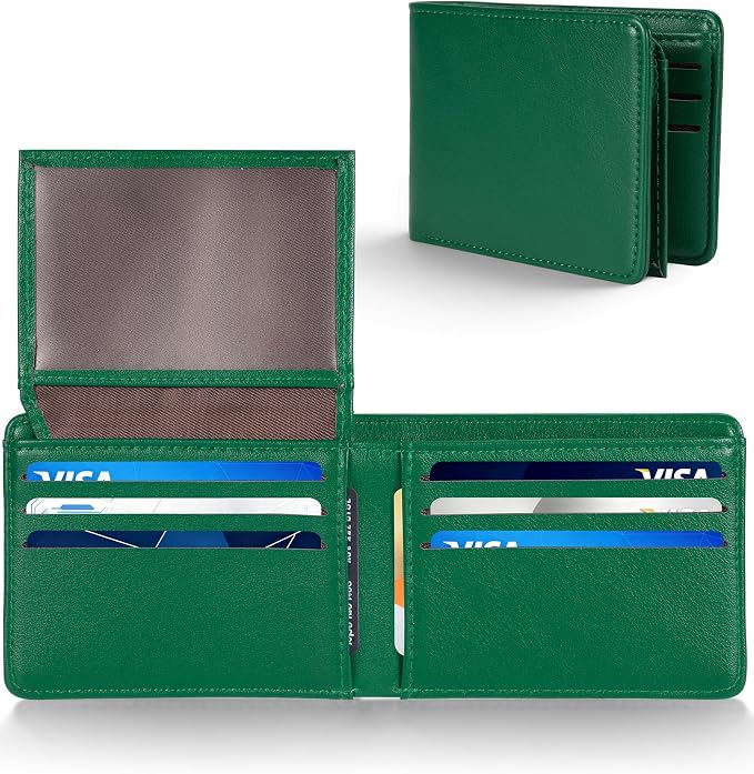 GNDR Wallet For Men Bifold Green RFID Blocking Slim Faux Leather Wallets Card Holder Front Pocket Minimalist Men Accessories With Gift Box