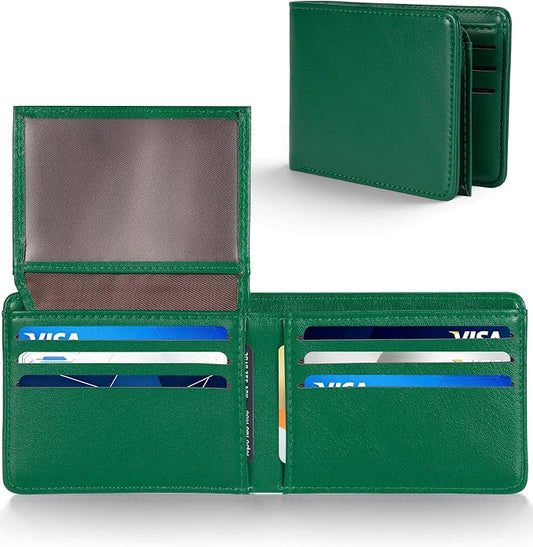 GNDR Wallet For Men Bifold Green RFID Blocking Slim Faux Leather Wallets Card Holder Front Pocket Minimalist Men Accessories With Gift Box