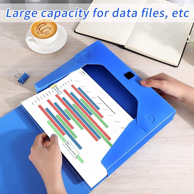 A4 Storage File Boxes Plastic Archives Cases with Lid, File Folder Organizer Document Filing Box for Office, Letter Size Paper,31×4×24 cm, Blue(Pack of 4)