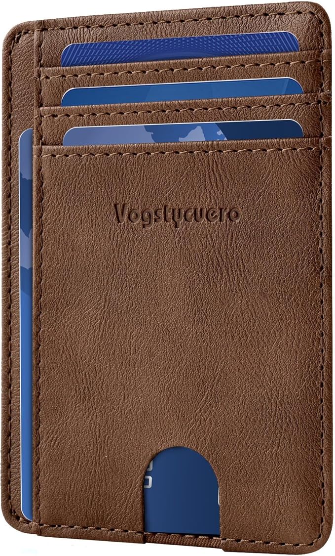 Front Pocket Thin Wallet for Men Women RFID Blocking Credit Card Holder Card Cases Slim Minimalist Wallet with Gift Box Alaska Brown Faux Leather