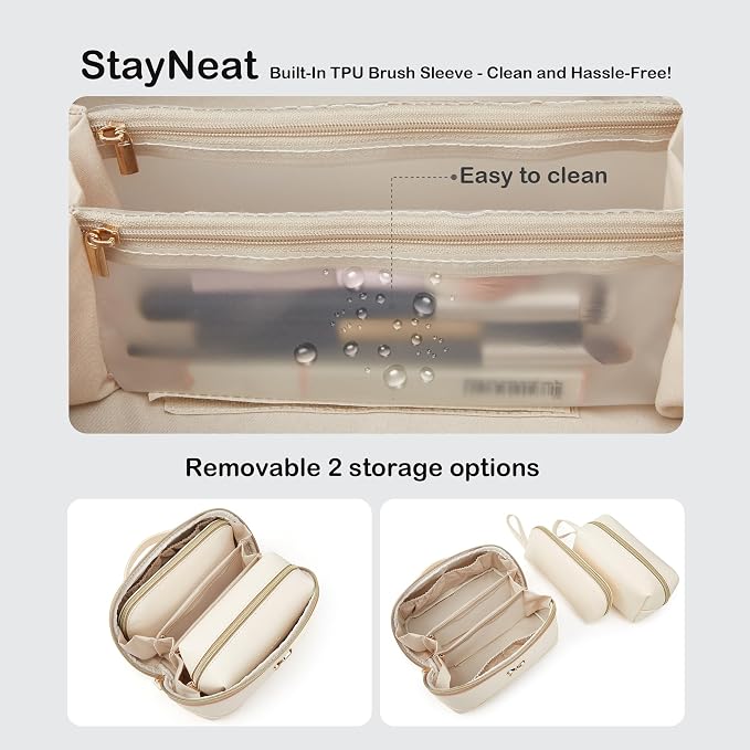 YTL Travel Makeup Bag, Large Capacity Cosmetic Bag for Women, Waterproof PU Leather, Flat Open Portable Toiletry Bag for Skincare, Brushes & Travel Essentials