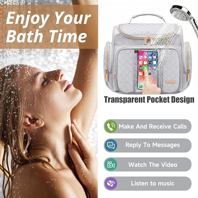 Tealari Large Toiletry Bag for Women Men,Bathroom Bag,Water Resistant Shower Bag,Makeup Bag,Portable Shower Caddy for College Dorm,Hanging Travel Toiletry Bag with Transparent Waterproof Phone Pocket