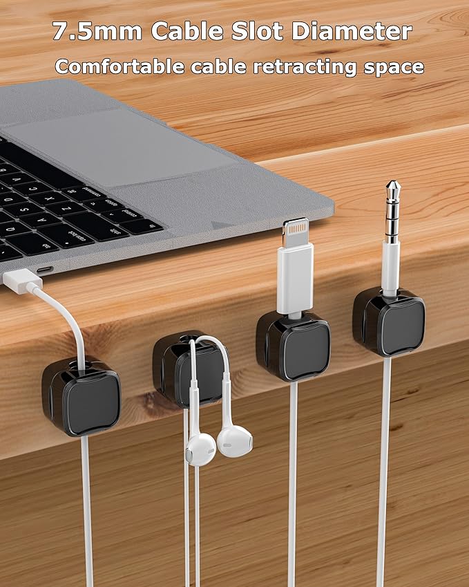 Magnetic Cable Clips, Adjustable Cord Holder Management, Adhesive Wire Keeper Organizer for Home Office Desk Phone PC Car Wall Desktop Nightstand Appliance (9-Pack Black)